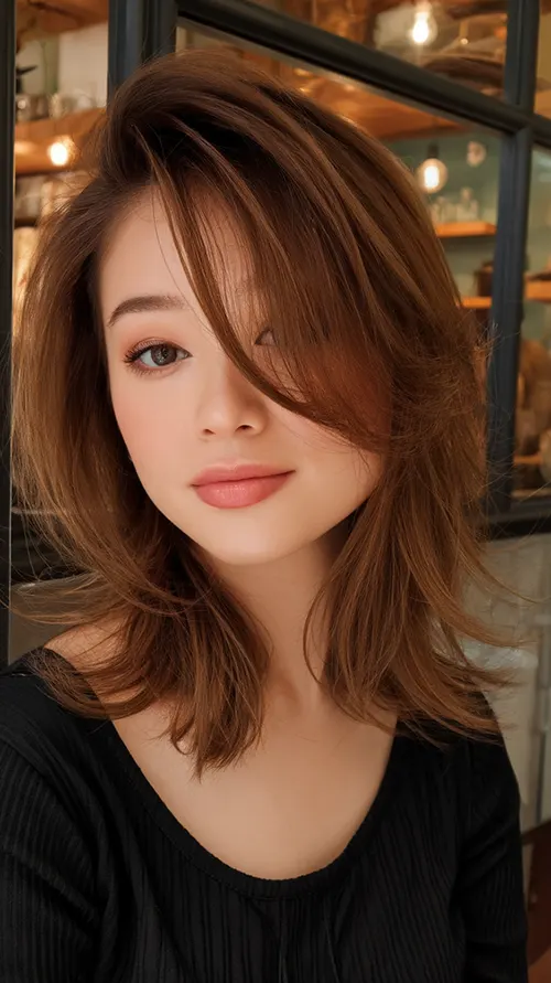 Estilo de Cabelo Fara Face Arredondada: Camadas Longas Repartidas Lateralmente com Volume Estilo de Cabelo Fara Face Arredondada: Camadas Longas Repartidas Lateralmente com Volume