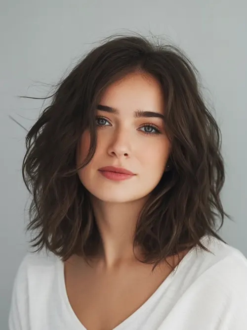 Estilo de Cabelo Fara Face Arredondada: Tousled Long Bob com Textura em Ondas Estilo de Cabelo Fara Face Arredondada: Tousled Long Bob com Textura em Ondas