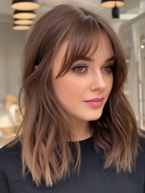 Corte de Cabelo Para Rosto Redondo: Camadas Leves com Franja Repicada Corte de Cabelo Para Rosto Redondo: Camadas Leves com Franja Repicada