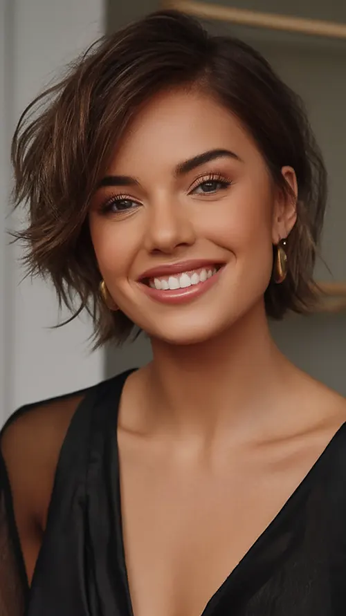 Corte de Cabelo Para Rosto Redondo: Cropped Bob com Textura Lateral Corte de Cabelo Para Rosto Redondo: Cropped Bob com Textura Lateral